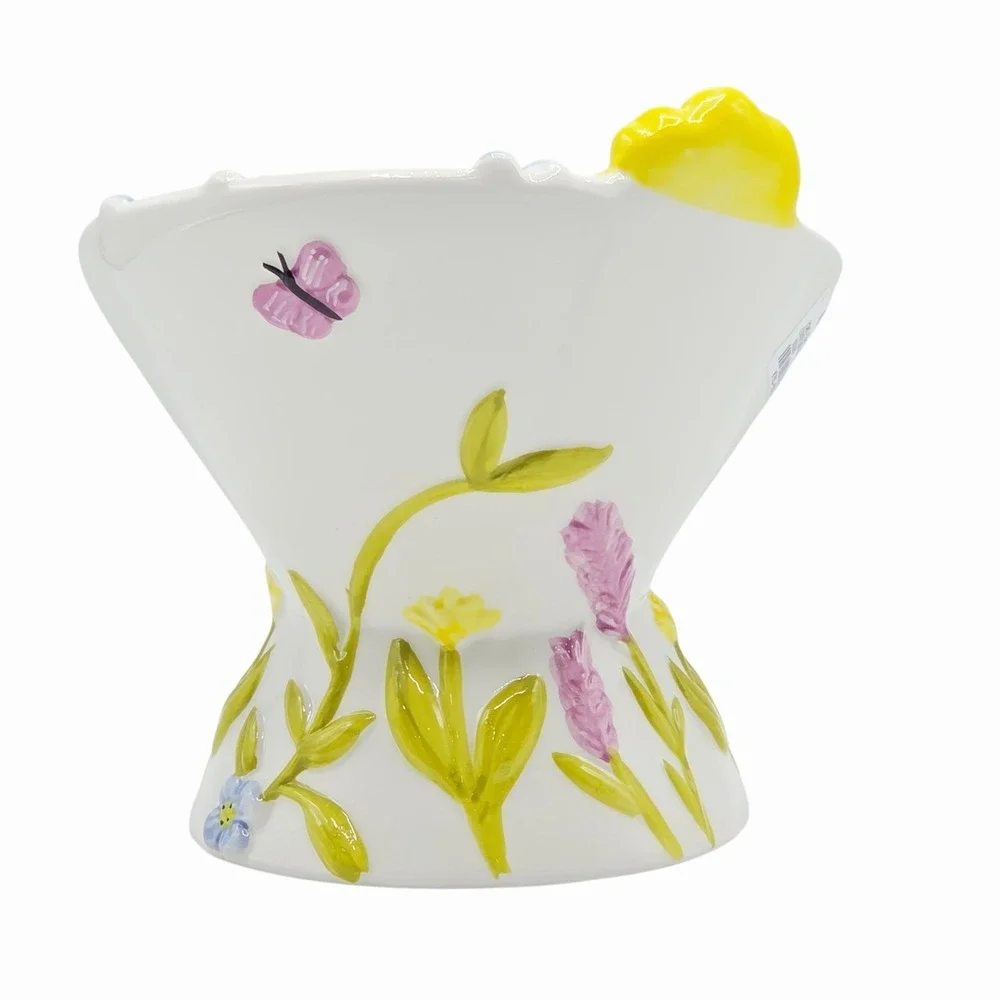 Mellow & Mod Raised Ceramic Cat Food And Water Bowl Floral Embossed Hand Painted